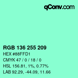 Color code: RGB 136 255 209 | qconv.com