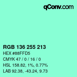 Color code: RGB 136 255 213 | qconv.com