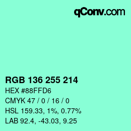 Color code: RGB 136 255 214 | qconv.com