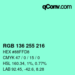 カラーコード: RGB 136 255 216 | qconv.com