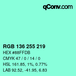 Color code: RGB 136 255 219 | qconv.com