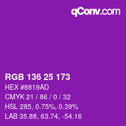 Color code: RGB 136 25 173 | qconv.com