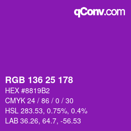 Color code: RGB 136 25 178 | qconv.com