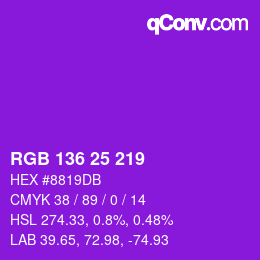 Color code: RGB 136 25 219 | qconv.com