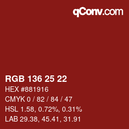 Color code: RGB 136 25 22 | qconv.com