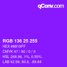 Farbcode: RGB 136 25 255 | qconv.com