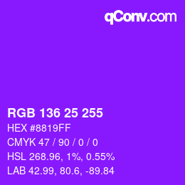 Farbcode: RGB 136 25 255 | qconv.com