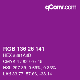Color code: RGB 136 26 141 | qconv.com