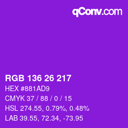 Color code: RGB 136 26 217 | qconv.com