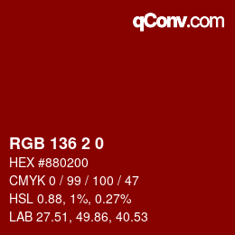 Farbcode: RGB 136 2 0 | qconv.com