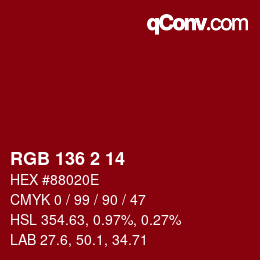 Color code: RGB 136 2 14 | qconv.com