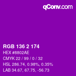カラーコード: RGB 136 2 174 | qconv.com