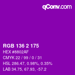 Color code: RGB 136 2 175 | qconv.com
