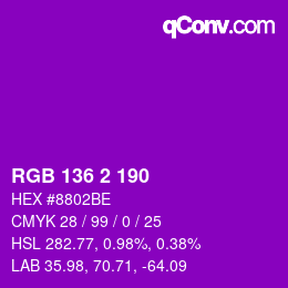 Color code: RGB 136 2 190 | qconv.com