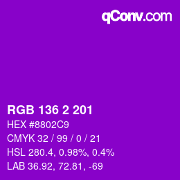 Color code: RGB 136 2 201 | qconv.com