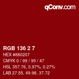 Farbcode: RGB 136 2 7 | qconv.com