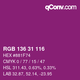 Color code: RGB 136 31 116 | qconv.com