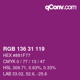 カラーコード: RGB 136 31 119 | qconv.com