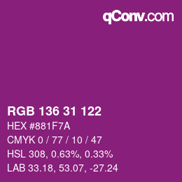 Color code: RGB 136 31 122 | qconv.com