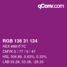Color code: RGB 136 31 124 | qconv.com