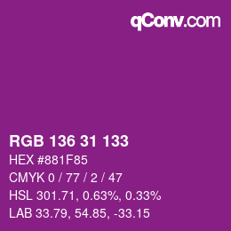 カラーコード: RGB 136 31 133 | qconv.com