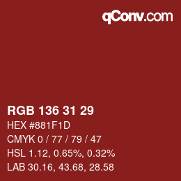 Color code: RGB 136 31 29 | qconv.com