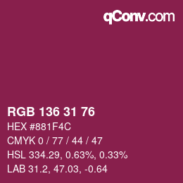 Color code: RGB 136 31 76 | qconv.com