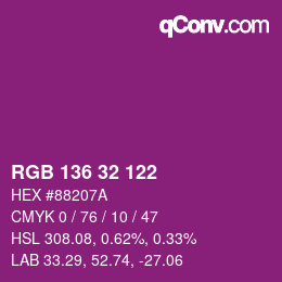 カラーコード: RGB 136 32 122 | qconv.com