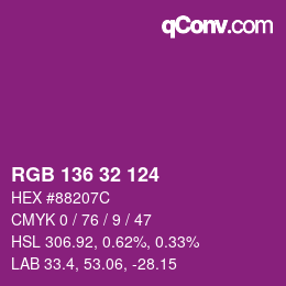 カラーコード: RGB 136 32 124 | qconv.com