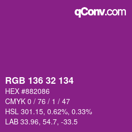 カラーコード: RGB 136 32 134 | qconv.com