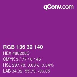 Color code: RGB 136 32 140 | qconv.com