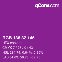Color code: RGB 136 32 146 | qconv.com