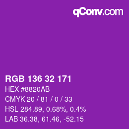 Color code: RGB 136 32 171 | qconv.com