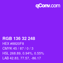 Farbcode: RGB 136 32 248 | qconv.com