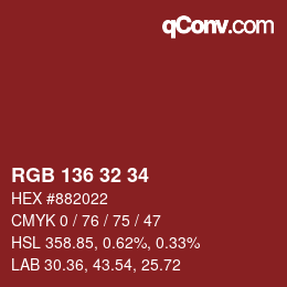 カラーコード: RGB 136 32 34 | qconv.com