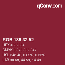 カラーコード: RGB 136 32 52 | qconv.com