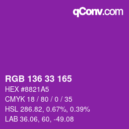 Color code: RGB 136 33 165 | qconv.com