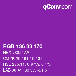 Color code: RGB 136 33 170 | qconv.com