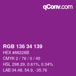 Color code: RGB 136 34 139 | qconv.com