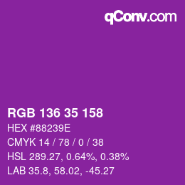 Color code: RGB 136 35 158 | qconv.com