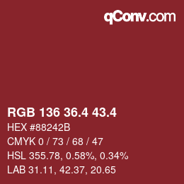 カラーコード: RGB 136 36.4 43.4 | qconv.com