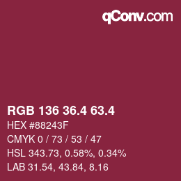 カラーコード: RGB 136 36.4 63.4 | qconv.com