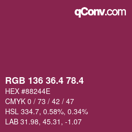 カラーコード: RGB 136 36.4 78.4 | qconv.com