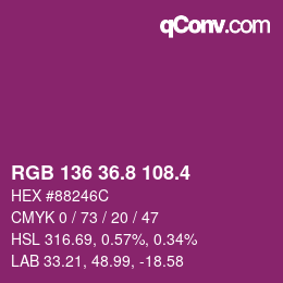 カラーコード: RGB 136 36.8 108.4 | qconv.com