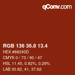 カラーコード: RGB 136 36.8 13.4 | qconv.com