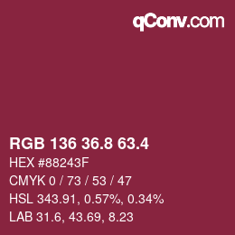 カラーコード: RGB 136 36.8 63.4 | qconv.com