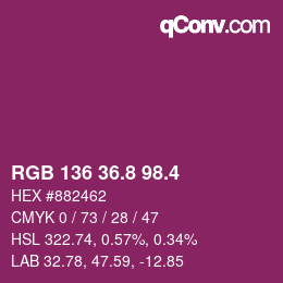カラーコード: RGB 136 36.8 98.4 | qconv.com