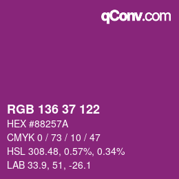 Color code: RGB 136 37 122 | qconv.com