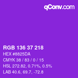 Color code: RGB 136 37 218 | qconv.com