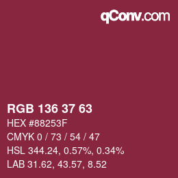 Color code: RGB 136 37 63 | qconv.com